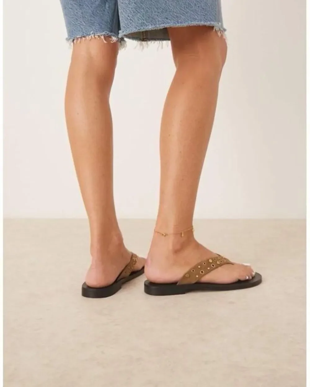 MNG by Mango Leather Studded Sandals Tan Gold women's EUR 37 NEW